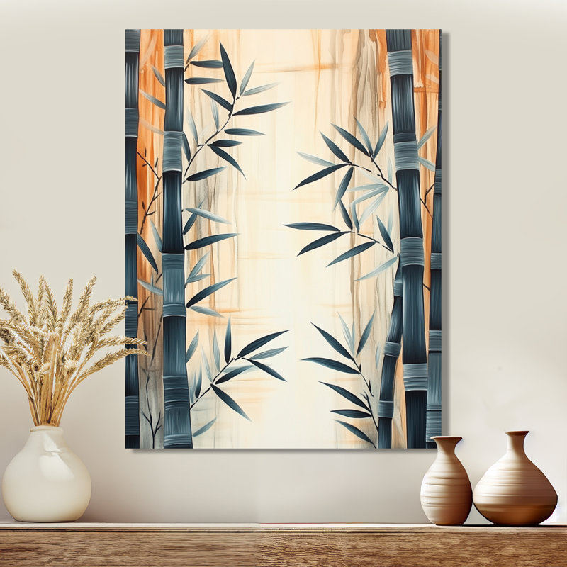 «Bamboo in Quiet Air III» - Reproduction sur toile encadrée de style japonais moderne, H 44 po x l 34 po, Toile tendue