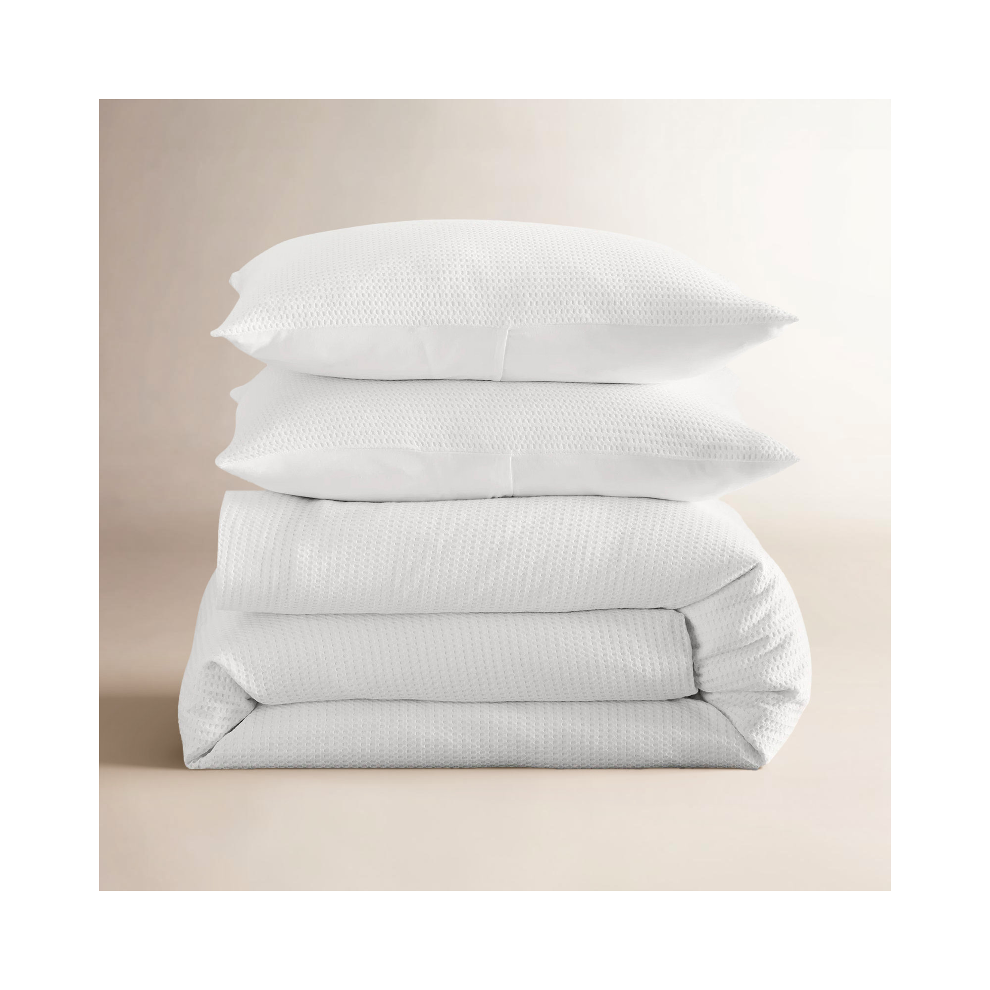 Felix Cotton Waffle Duvet Set, White, King / Cal King Duvet Cover + 2 King Pillowcases