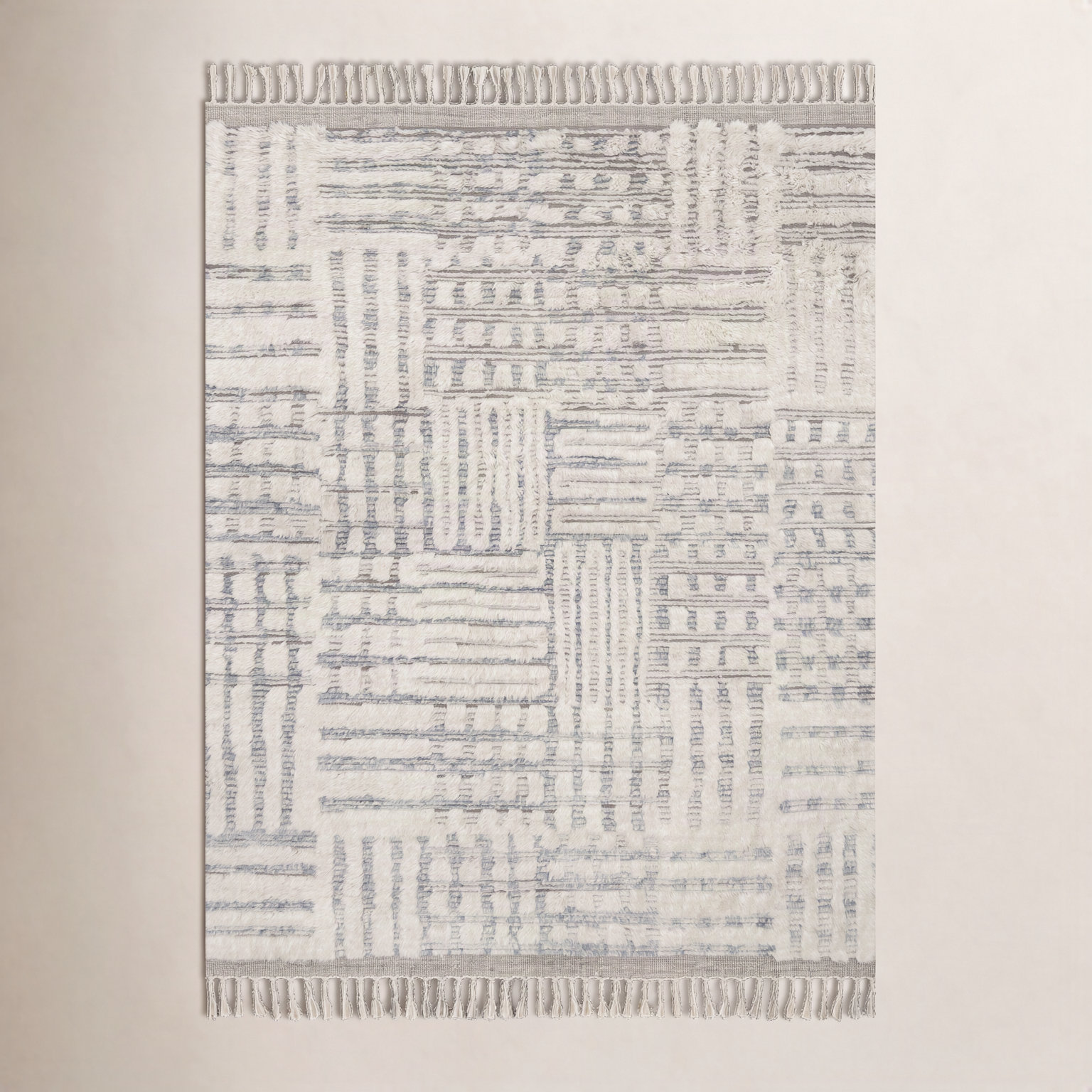 Benjamin Ivory Sky Hand-Knotted Geometric Rug, Rectangle 7'9" x 9'9"