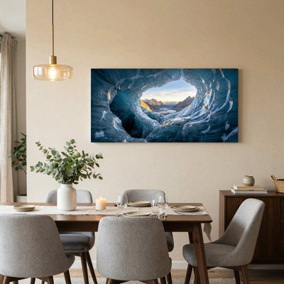 Blue Ice Cave Framing Mountain Range Canvas Wall Art