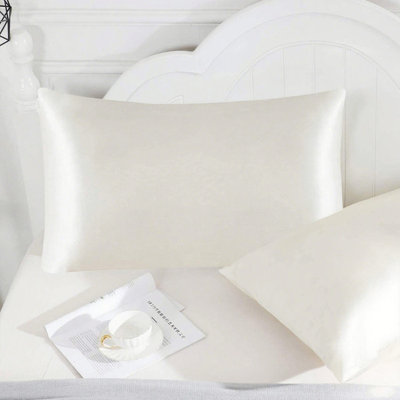 Set of 2 Satin Silk Pillowcases for Skin and Hair, Satin Pillow Cases for Women with Envelope Closure, Soft Breathable Smooth Cooling Silk Pillow Covers for Gifts, Ivory 51*66cm