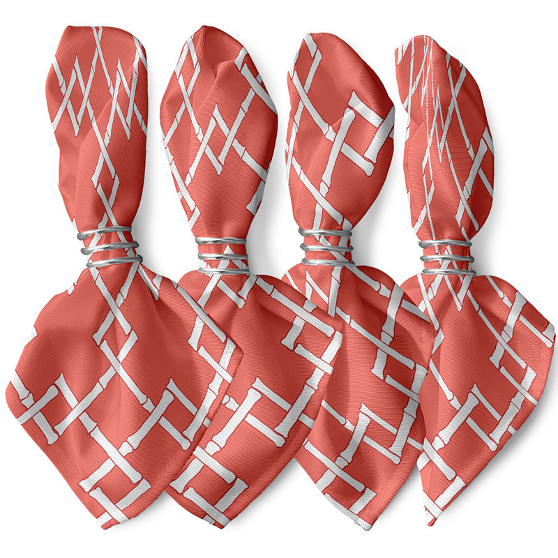 Kwaun Polyester Geometric Square Napkin, Coral