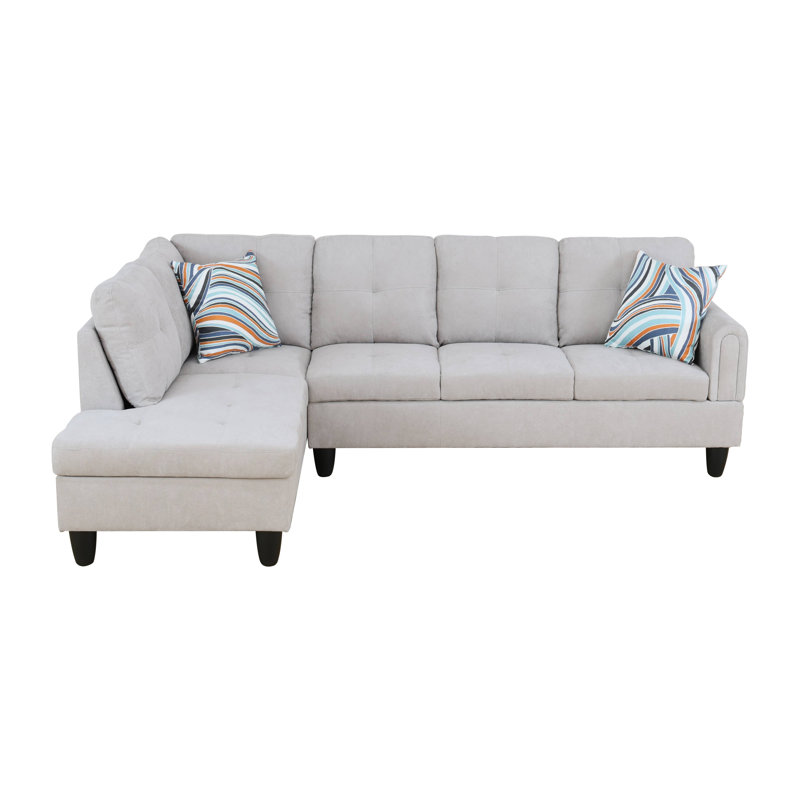 Canapé modulaire en flanelle, canapé en L de 97 po avec méridienne pour salon, gris clair