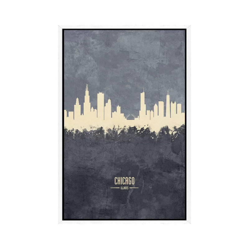 Chicago Illinois Skyline Grey by Michael Tompsett - 1 Piece Wall Art on Canvas, 152.5 cm H x 101.5 cm W, White Framed