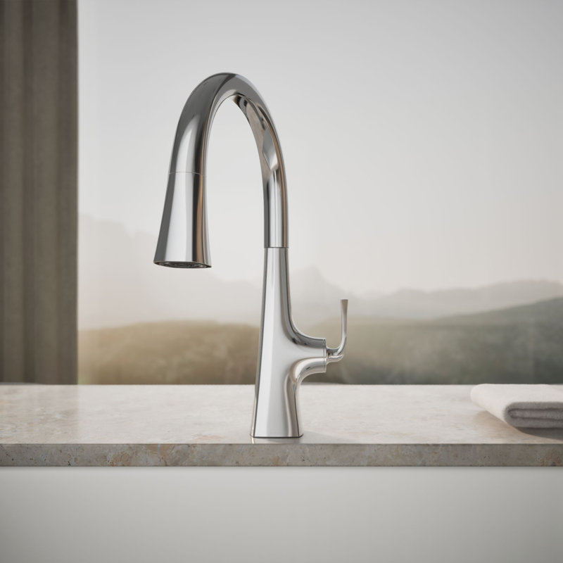 Robinet d'évier de cuisine escamotable sans contact avec commande vocale Graze, Chrome poli