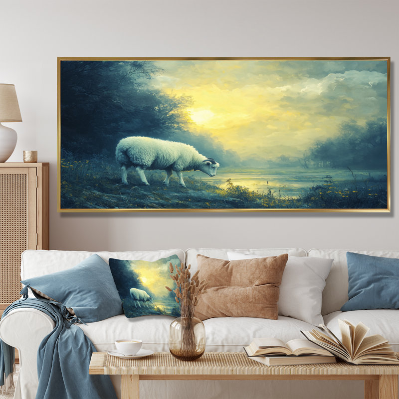 Rêve pastoral Dreyah, H 28 po x l 60 po, Impression encadrée flottante, Doré