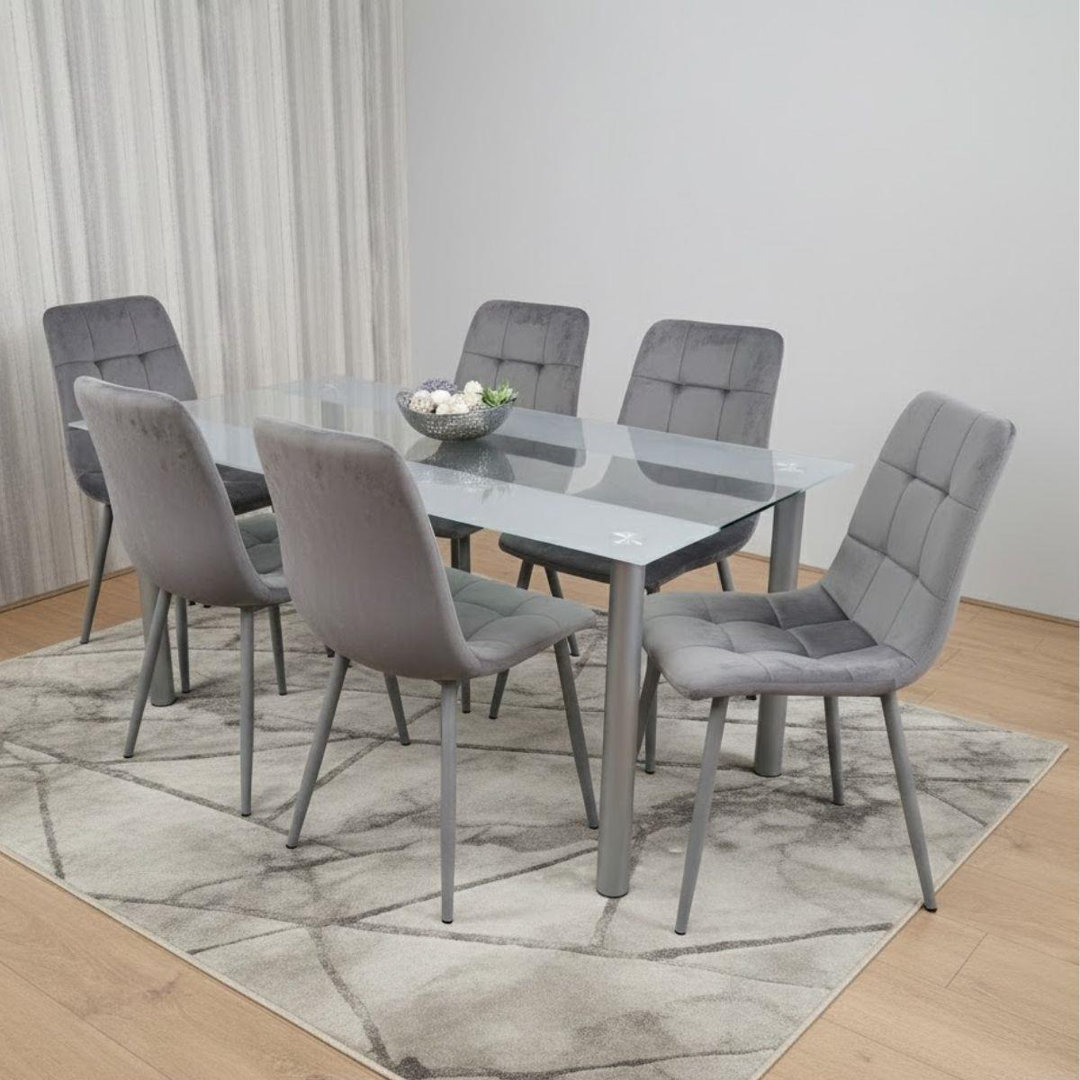 Portland Kosy Koala 6 Seater Velvet Dining Set - Grey - Image 3