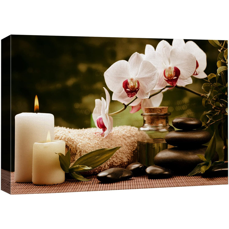 «Retro Orchid Flower Massage Stone Meditation Candles Nature Wilderness» sur impression sur toile