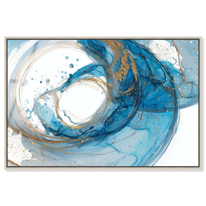 «Ocean Vortex I», impression sur toile encadrée bleue et dorée par Art Remedy, cadre noir, 30 x 20, H 21 po x l 31 po