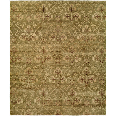 Wool Floral Area Rug in Green