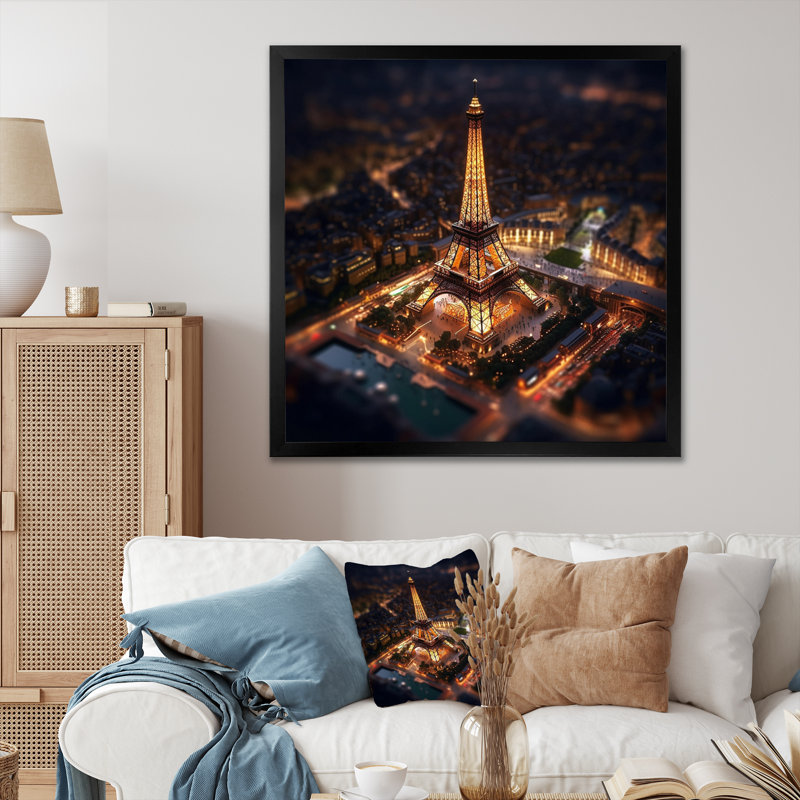 «Paris Eiffel Tower Neon Light», reproduction sur toile encadrée, H 24 po x l 24 po x P 1 po, Cadre simple noir