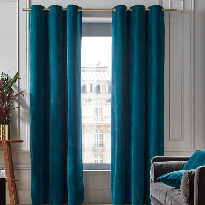 Room Darkening Single Curtain Panel, Deep Turquoise, 137 W x 350 D cm
