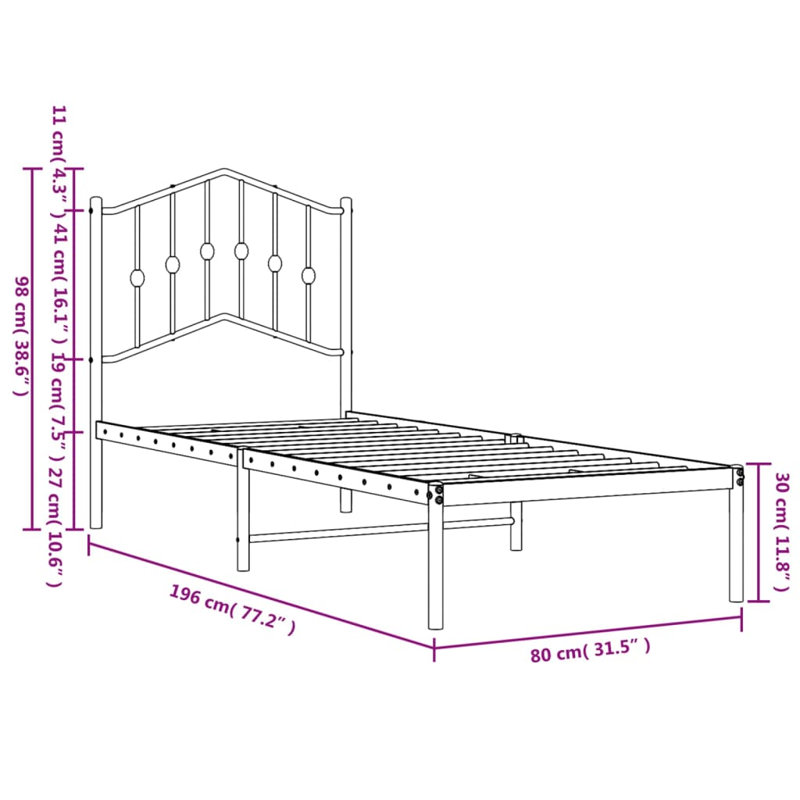 Affton Metal Bed, Black, Small Single (2'6)