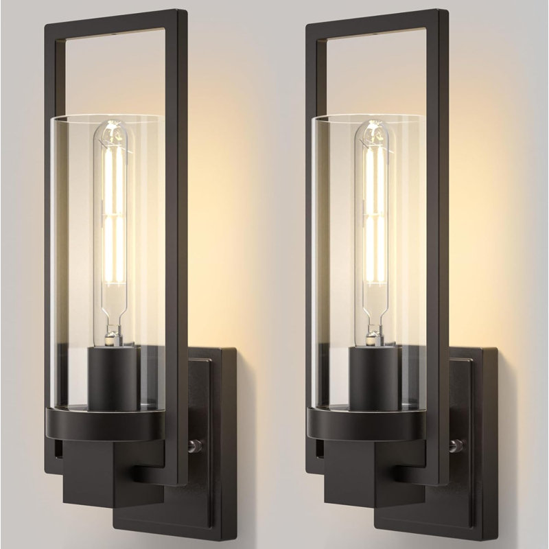 Wall Sconces Set Of 2, Hardwired Vintage Vanity Light Fixtures With Clear Glass, Wall Mounted Lamps For Living Room, Bedroom, Bathroom, Hallway