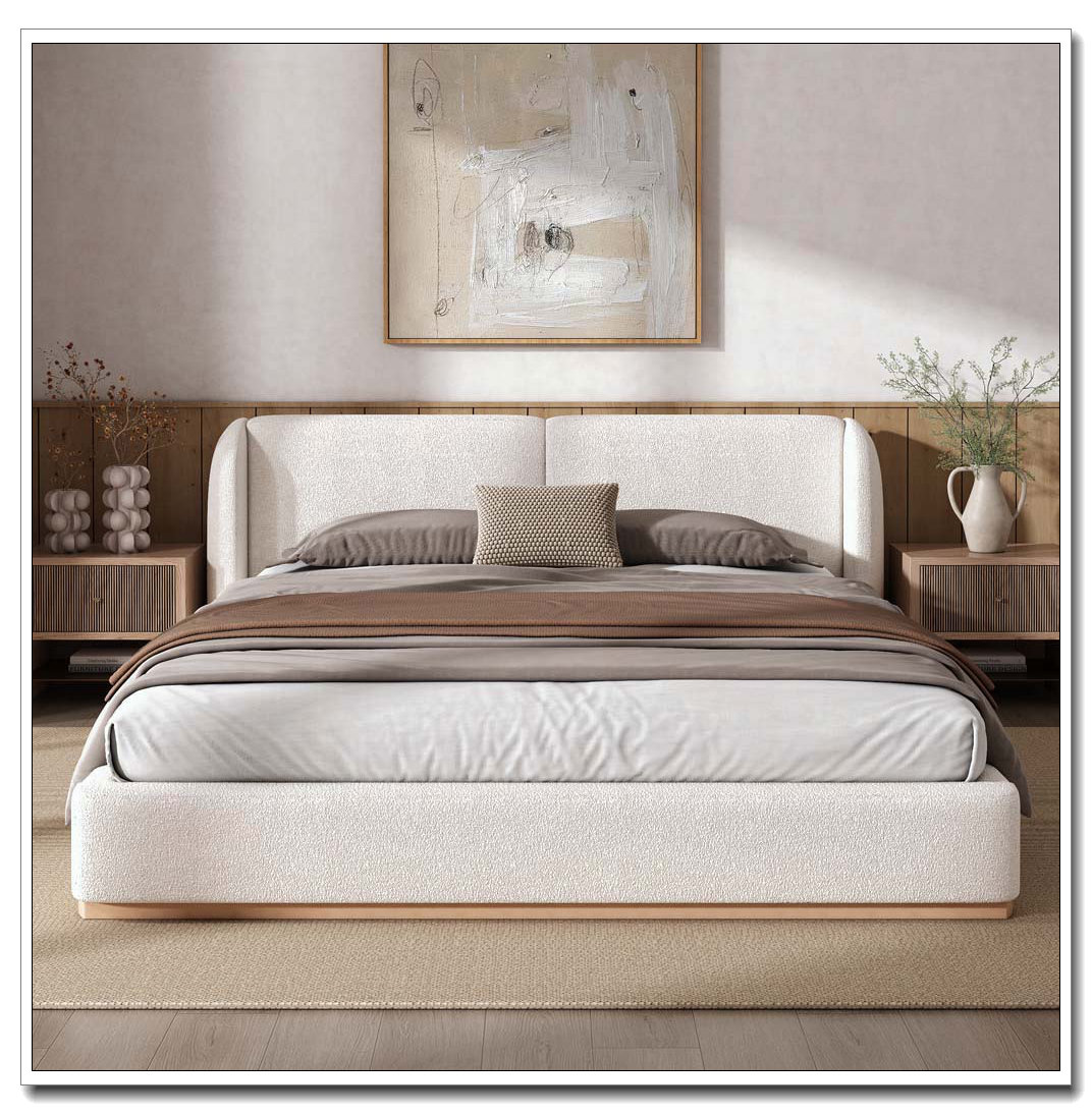 Latitude Run® Boucle Fabric Bed Frame with Upholstered Wingback ...