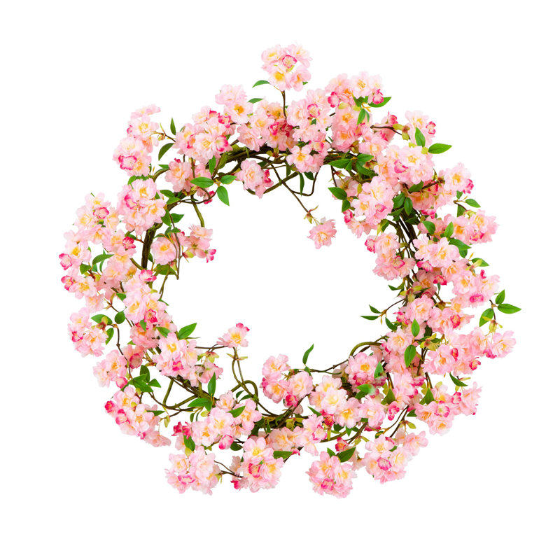 30In. Artificial Pink Cherry Blossom Wreath