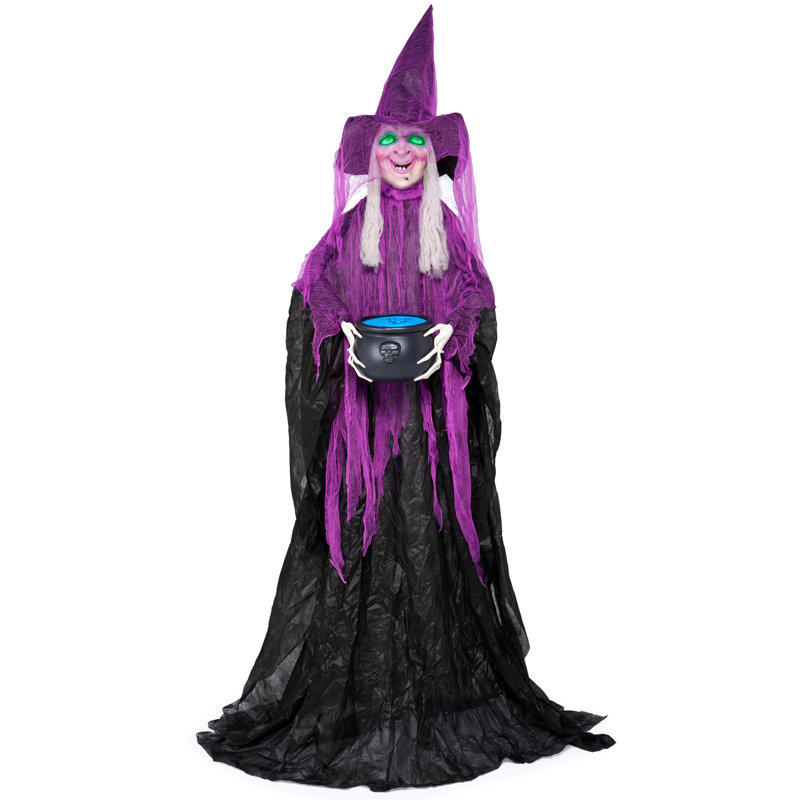 72 po Décorations d'Halloween sorcière debout avec chaudron