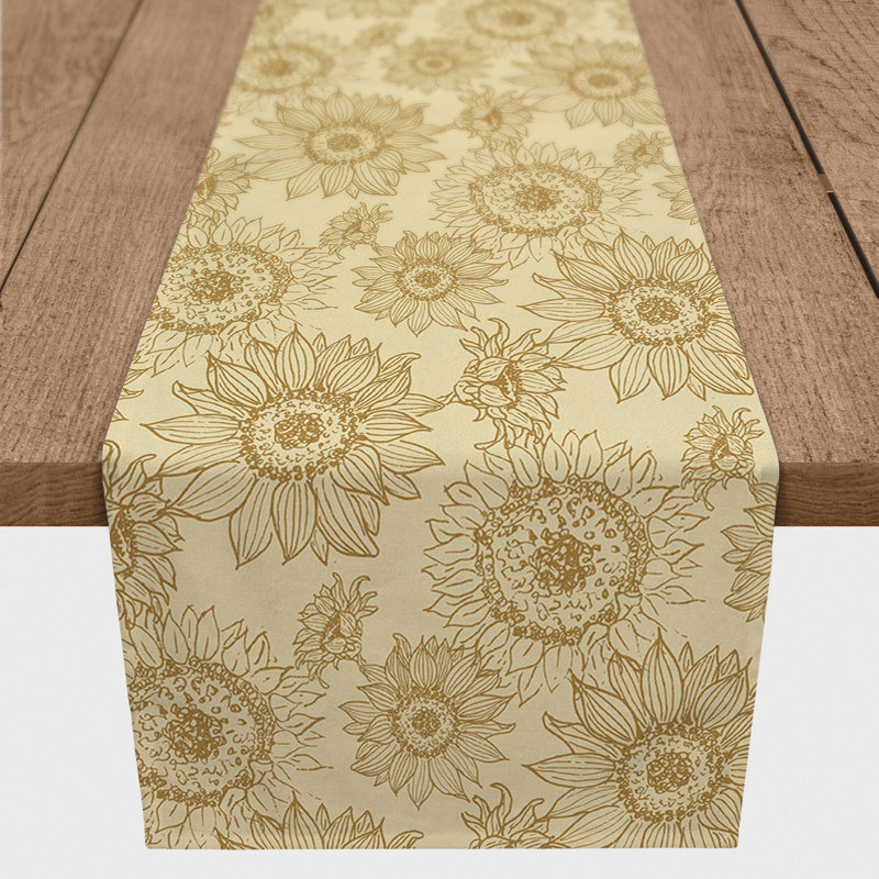 Arjon Rectangle Floral Polyester Table Runner, Gold/Yellow, 72" x 16"