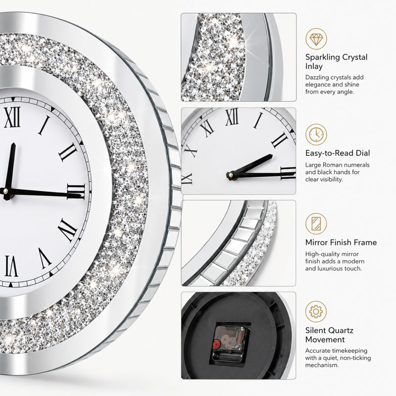 Silver Round Mirror Clock