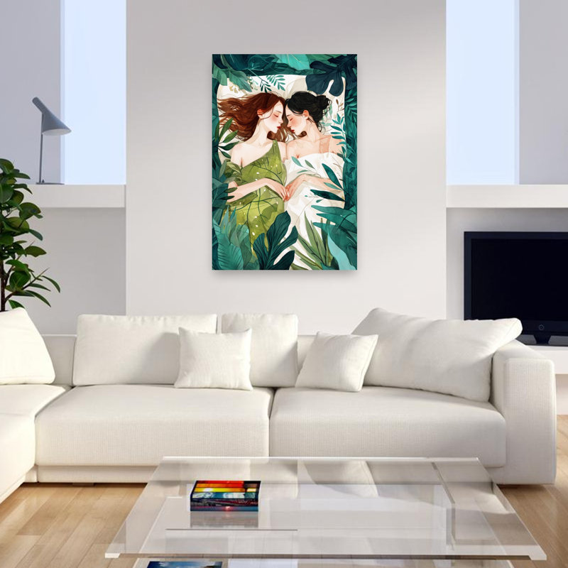 «Tender Green Embrace Dreamy Organic Peaceful Nature Tropical», art mural, H 48 po x l 32 po