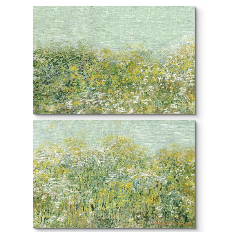 "Fleurs sauvages vertes au bord du lac" 2 pièces, Toile tendue, H 24 po x l 36 po