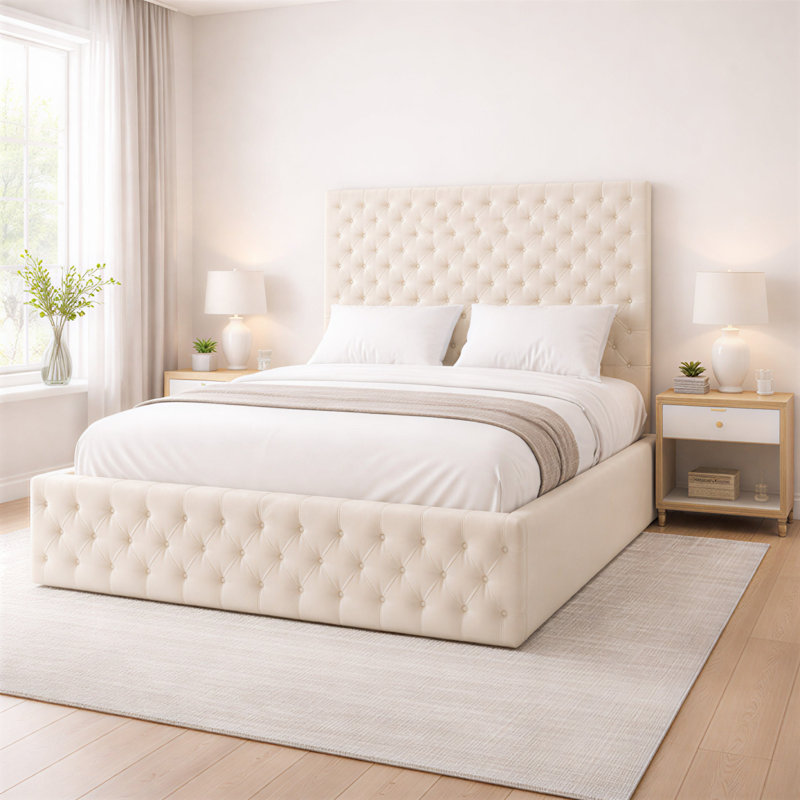 Upholstered Bed, Super King, Cream