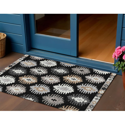 Tapis intérieur lavable 3 pi x 5 pi noir ivoire et taupe