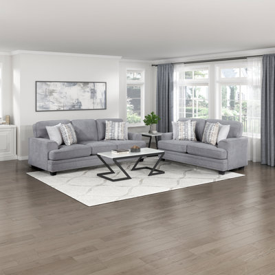 Hunsberger Modern & Contemporary Chenille 2-Piece Living Room Set with Luxurious Chenille Fabric Upholstery, Foam over Pocket Coils Comfort & Elegant Nailhead Trim