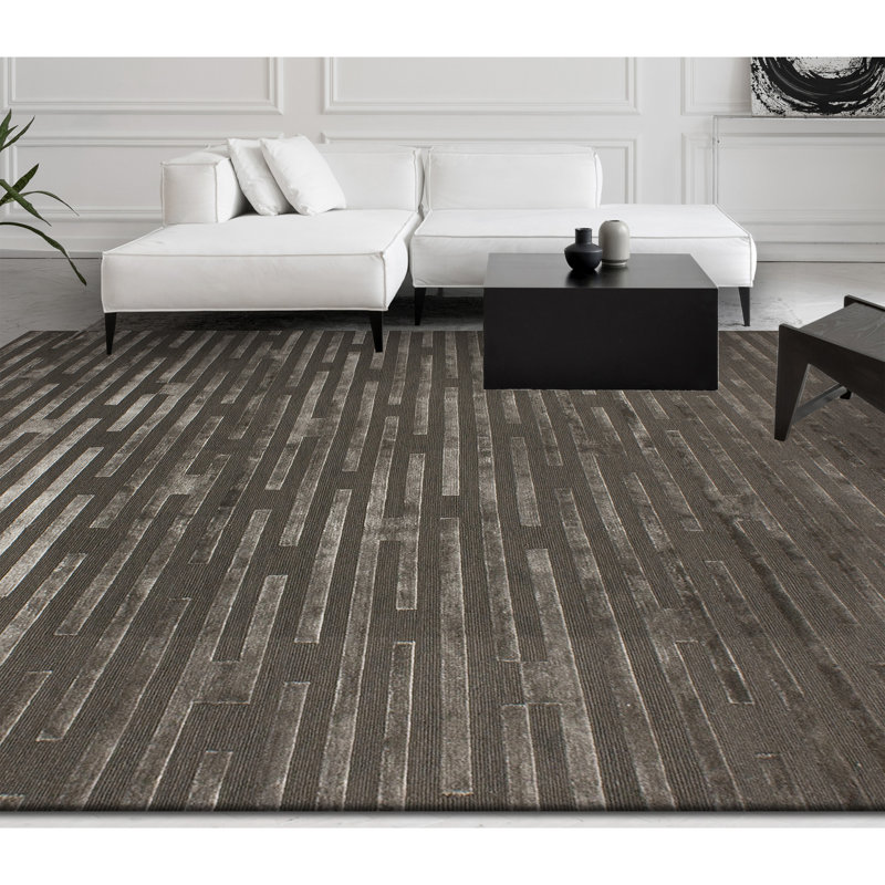 Striped Area Rug in Charcoal/Silver, Rectangle 9' x 12'
