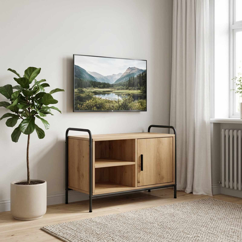 TV Cabinet with Storage with Door Engineered Wood Modern Media Console, Artisan Oak