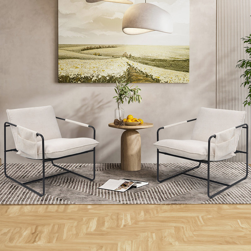 Élégante chaise d'appoint à structure en métal avec revêtement en chenille douce et coussins confortables pour le salon ou la chambre à coucher
