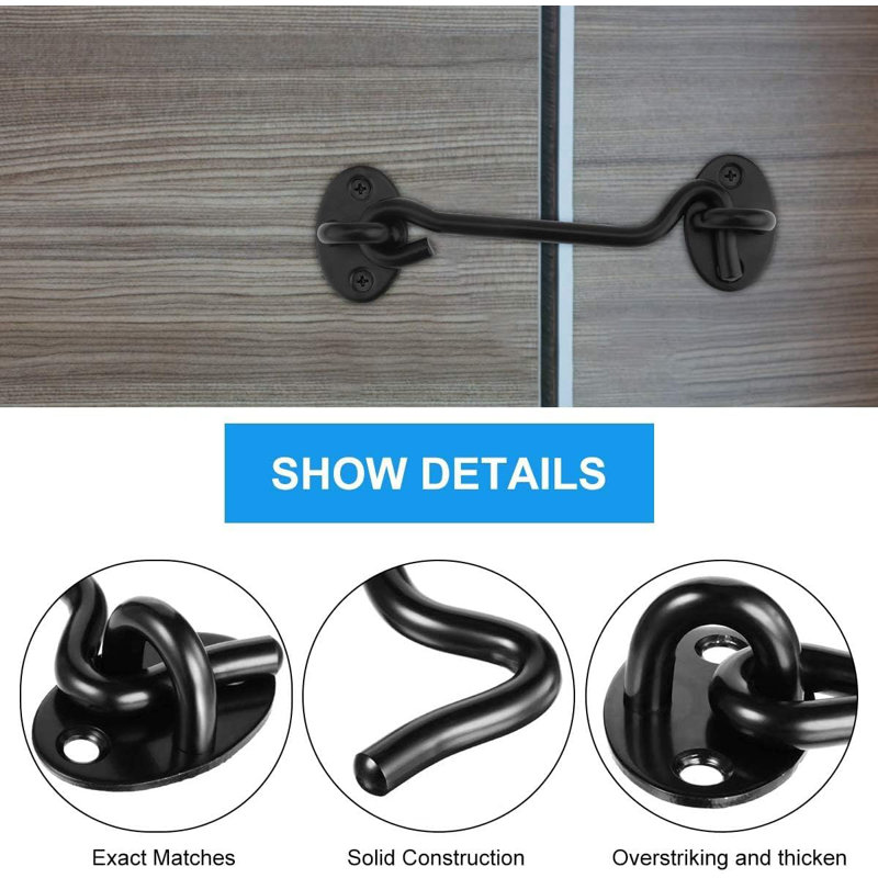 Domira Black Hook & Eye Latch – Heavy Duty Stainless Steel Door Lock | 3, 4, 6, 8 Inch | Gate Hook And Eye Latch For Wooden Doors, Sheds, Barns, Windows & Garden Gates