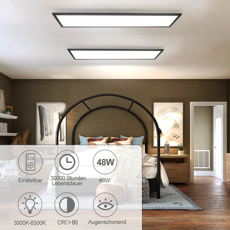 LED Deckenleuchte Modern Dimmbar Flach 48W Panel Kalgoorlie 120cm, Black