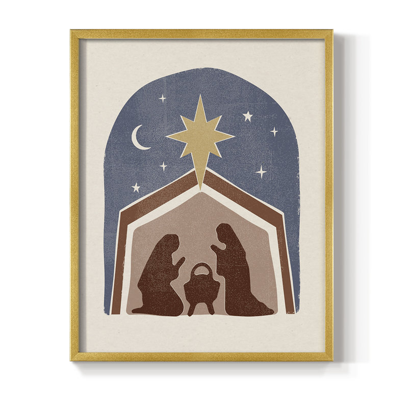 Boho Nativité I, reproduction encadrée - bois massif, Or, H 10 po x l 8 po