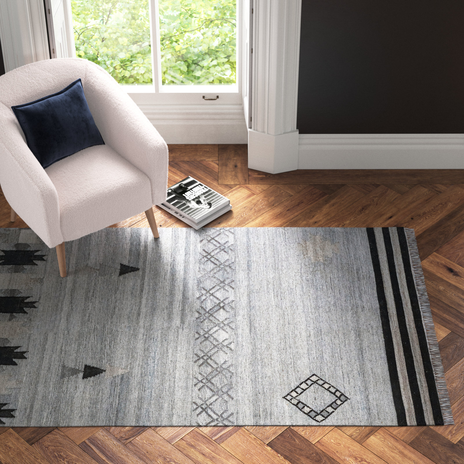 Elly Ancient Moroc Flatweave Geometric Rug, Rectangle 5' x 8'