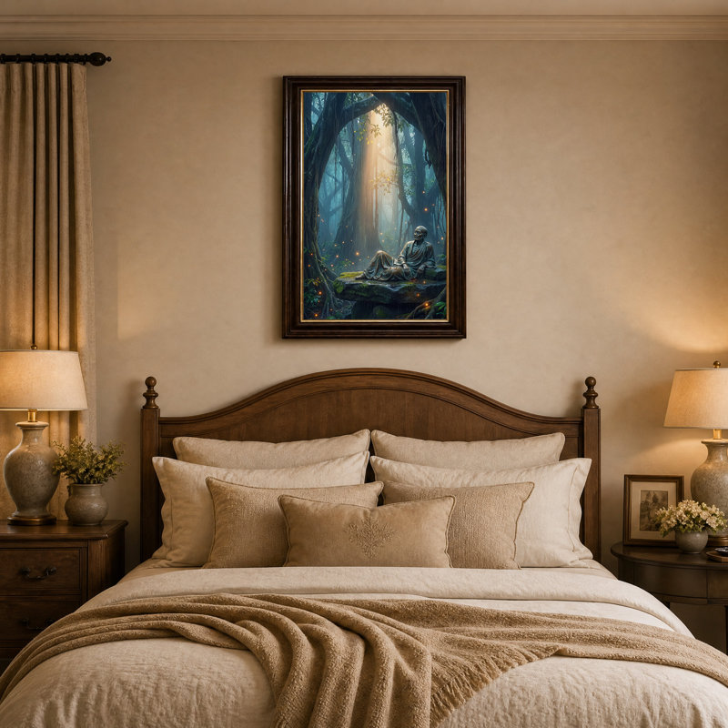 Art sur toile, "Bronze figure in Glowing Forest", H 24 po x l 16 po
