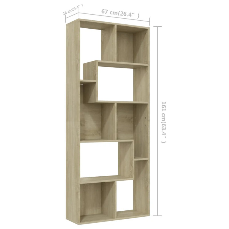 161cm H x 67cm W Geometric Bookcase, Sonoma Oak