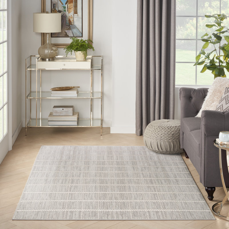 Tapis gris clair en polyester / polypropylène tissé à la machine Ralee, Rectangle 3 pi 11 po x 5 pi 11 po