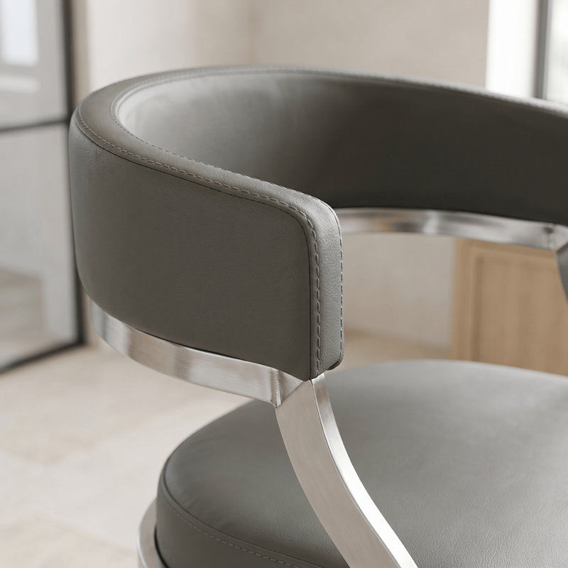 Dehn Modern Swivel Counter or Bar Height Barstool with Open Back and Footrest in Metal and Faux Leather, Gray