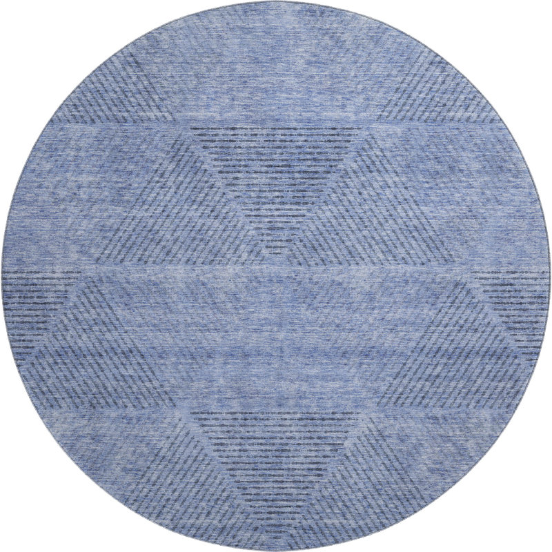 Premium Machine Washable Prisco Blue Rug, Round 8'