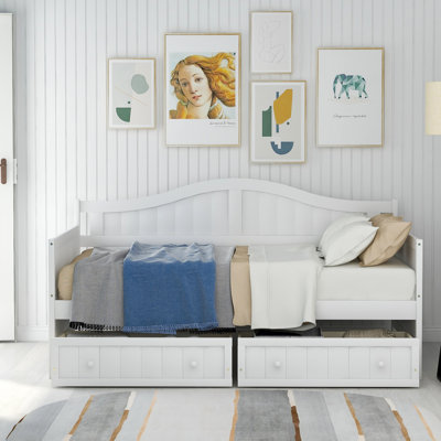 Lit de jour en bois avec 2 tiroirs de rangement spacieux, canapé-lit convertible pour la chambre à coucher et le salon, cadre de lit haut de gamme sans sommier