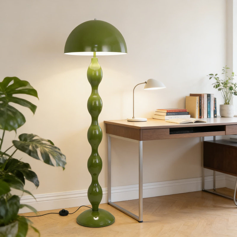 Mid-Century Modern Floor Lamp With Mushroom Shade, Vintage Green Retro Standing Lamp For Living Room, Bedroom, Office, And Home Decor