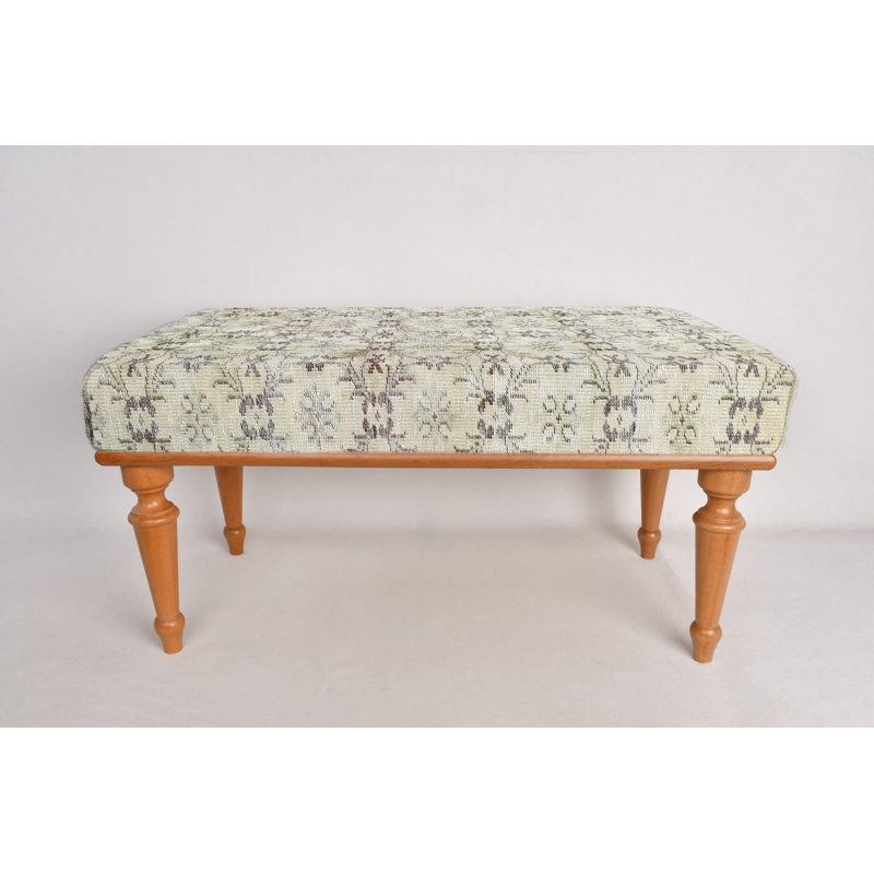 Cotton Upholstered Bench, Natural, 45cm H x 90cm W x 45cm D