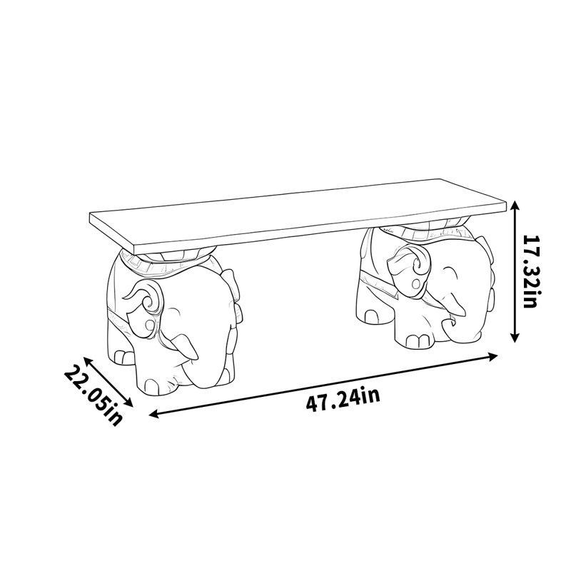 Support de rangement extérieur en teck avec base en forme d'éléphant, Blanc, H 17,32 po x L 47,24 po x P 22,05 po