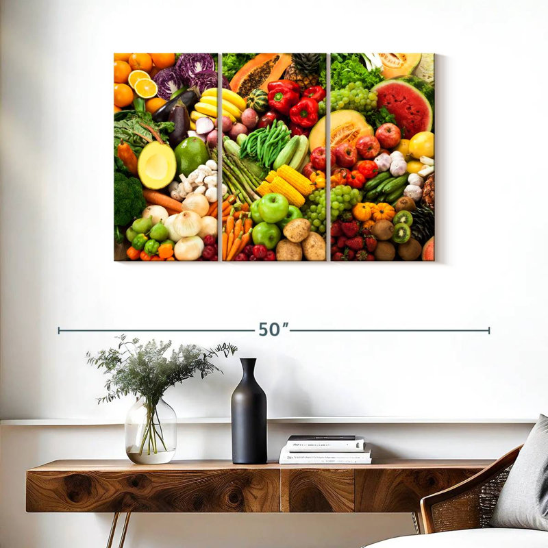 Ensemble de 3 fruits et légumes frais sur toile, H 24 po x l 38 po x P 1,25 po