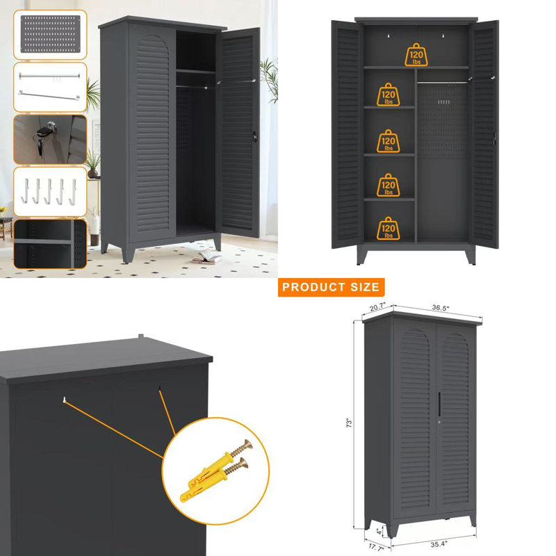 73'' Tall Metal Tool Storage Cabinet, With Ample Storage Space For Garage,warehouse,garden,office, Living Room,bathroom,utility Room ( Slate )