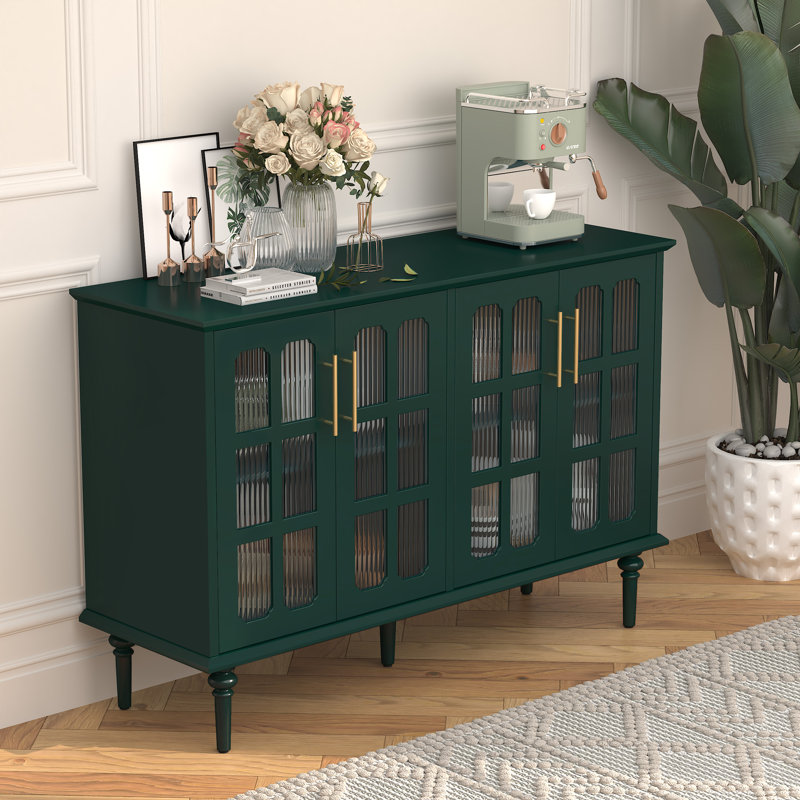 Green 47.6" MDF and Glass Sideboard Cabinet with Adjustable Shelves