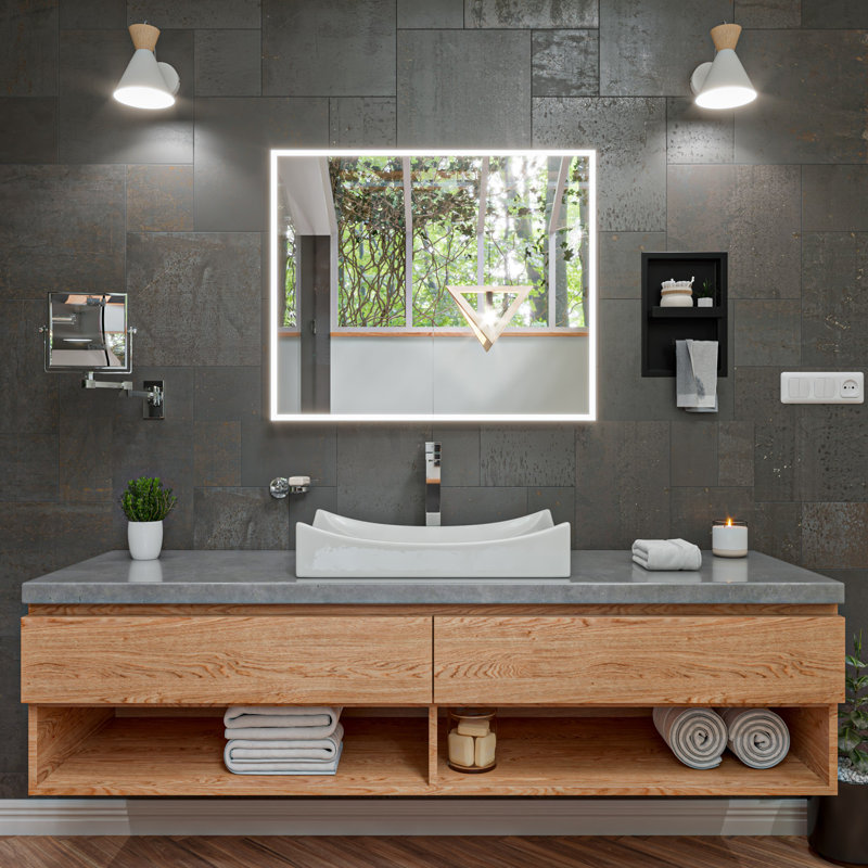 Brass Flat Wall Mirror, Brushed Nickel