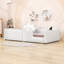 Lit plateforme simple tapissier en bois avec station de charge et garde-corps