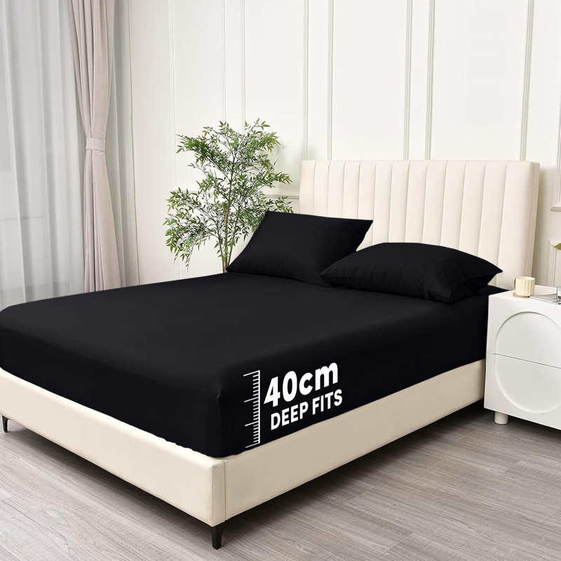 Super Soft Extra Deep Pocket Microfiber Brushed Fitted Sheet, Black, Kingsize (5')